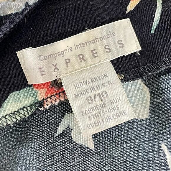 Vintage 90s Express Floral Black Yellow Pink Sleeveless Scoop Neck Mini Dress - Picture 8 of 8